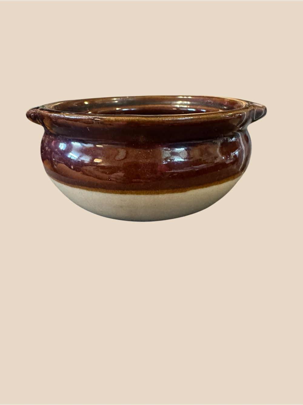 Vintage Brown Glazed Stoneware Pottery Casserole Serving Bowl